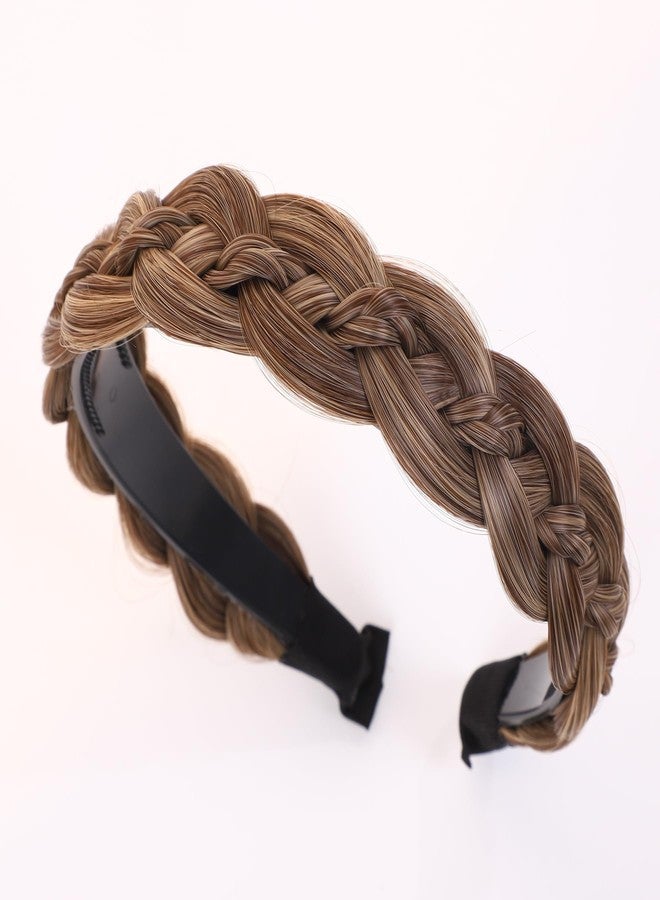 TOECWEGR Braided Headband With Teeth Synthetic Hairpiece Hair 3 Shares Merger Plaited Wide Fishtail Braided Hair Band Hairpiece for Women Beauty (Chocolate Dark Aroma Penang Color, Free) - Image 1